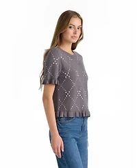 Nvlt Women's Crew Neck Sweater with Ruffles