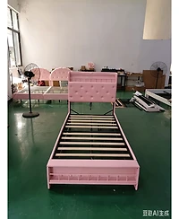Gaomon Upholstered Platform Bed Frame With Tufted Headboard And Under-Bed Storage Drawers, Sturdy Slat Support