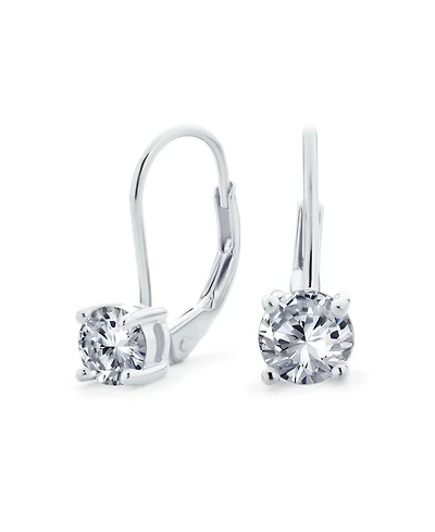 Bling Jewelry Traditional Round 1CT Cz Solitaire Drop Earrings Gold Plated .925 Sterling Silver Leverback