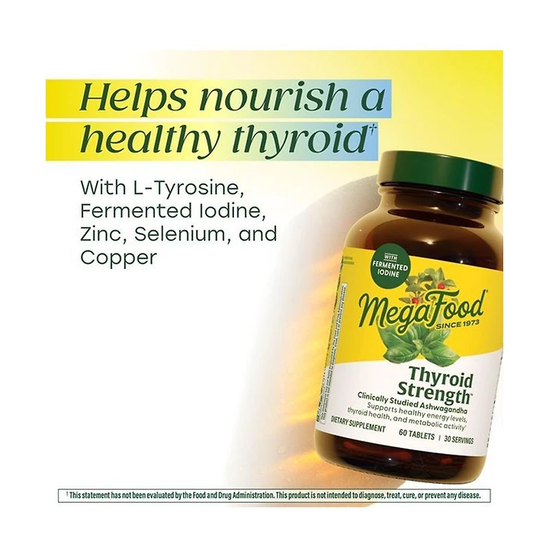 MegaFood Thyroid Strength, Ashwagandha, Zinc, Selenium, Iodine, L-Tyrosine and Copper, 90 Ct