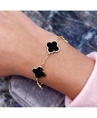 The Lovery Classic Onyx Clover Bracelet 14K Gold Plated Sterling Silver