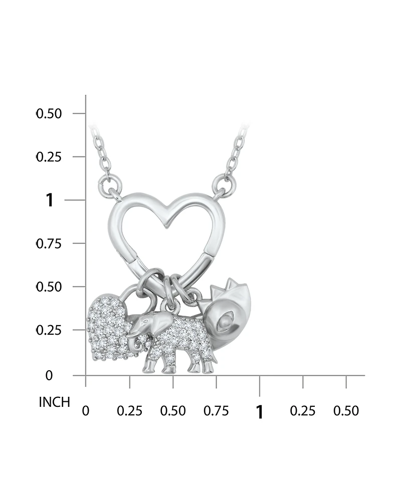 Women's Pave Cubic Zirconia Charm Holder Necklace with Evil Eye, Heart, and Elephant Charm Necklaces