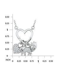 Women's Pave Cubic Zirconia Charm Holder Necklace with Evil Eye, Heart, and Elephant Charm Necklaces