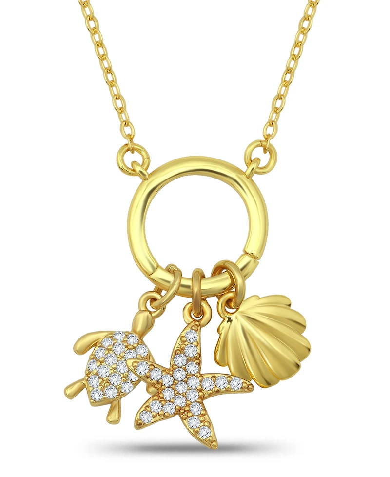 Macy's 14k Gold-Plated Over Brass Circle Charm Holder with Turtle, Starfish, and Clamshell Charms Necklace