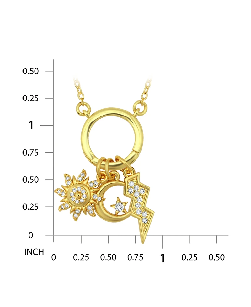 Macy's 14k Gold-Plated Over Brass Circle Charm Holder with Sun, Moon, Star and Lightning Bolt Charms Necklace