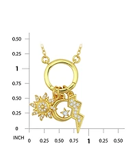 Macy's 14k Gold-Plated Over Brass Circle Charm Holder with Sun, Moon, Star and Lightning Bolt Charms Necklace