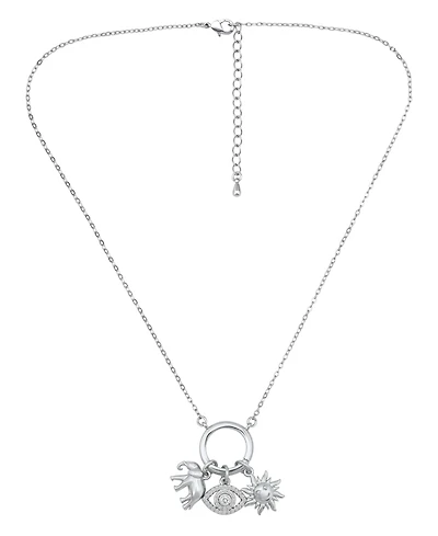Macy's Fine Silver-Plated Over Brass Circle Charm Holder with Elephant, Evil Eye and Sun Charms Necklace