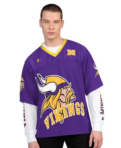 Starter Men's Purple/White Minnesota Vikings Short Sleeve Long T-Shirt, 2-Piece Set