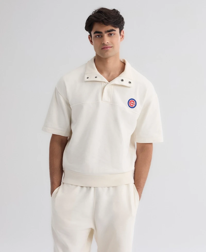 Fanatics Men's Chicago Cubs Iconic Mock-Neck Relaxed-Fit Snap-Front Short-Sleeve Pullover