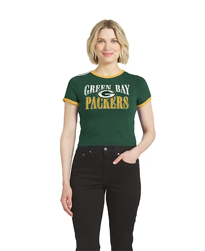 Wear by Erin Andrews Women's Green Bay Packers Cropped Throwback Cotton-Blend T-Shirt