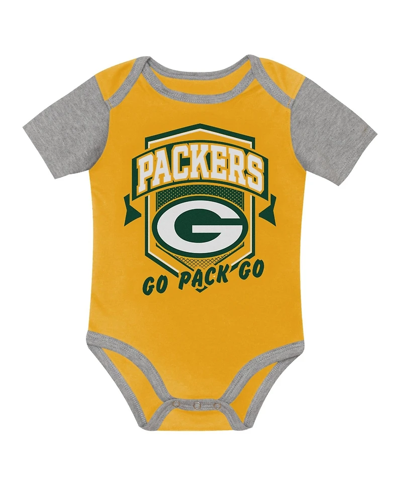 Outerstuff Baby Boys' and Girls' Green Bay Packers First Round Pick Screen-print Graphics 3-Piece Bodysuits, 3-Pack