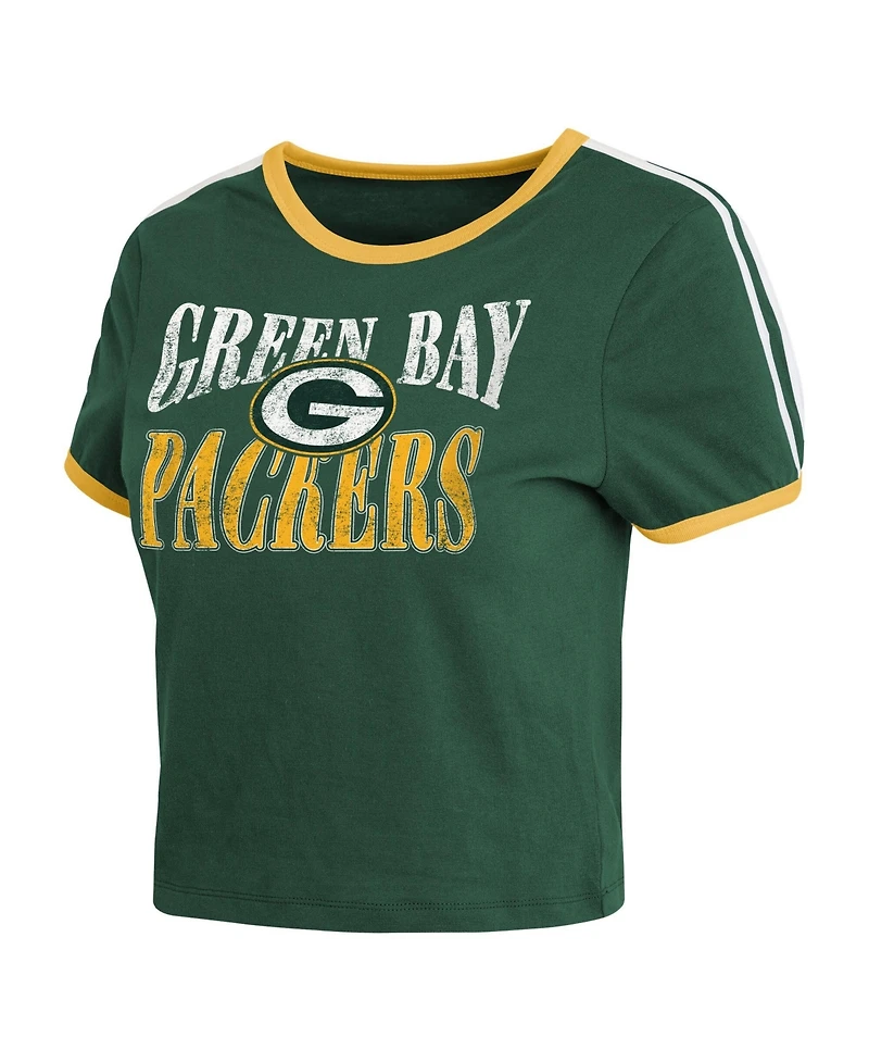 Wear by Erin Andrews Women's Green Bay Packers Cropped Throwback Cotton-Blend T-Shirt