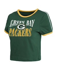 Wear by Erin Andrews Women's Green Bay Packers Cropped Throwback Cotton-Blend T-Shirt
