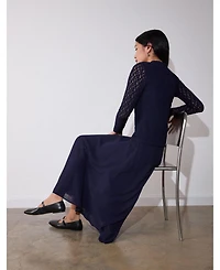 Whistles Women's Drop Waist Long-Sleeve Lace Midi Dress