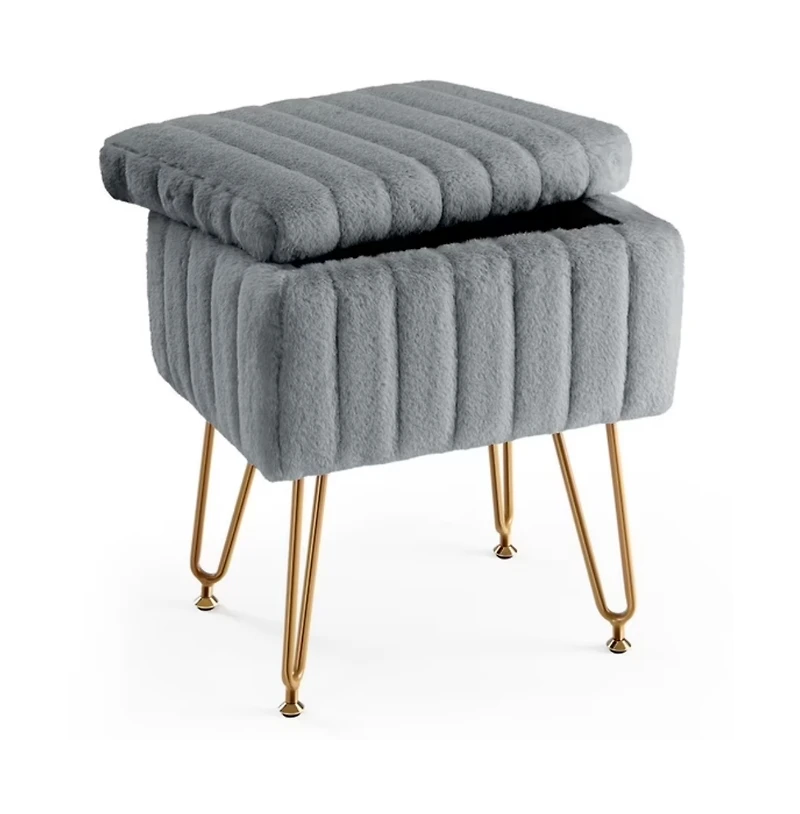 Slickblue Square Faux Fur Storage Ottoman with Metal Legs and Adjustable Feet