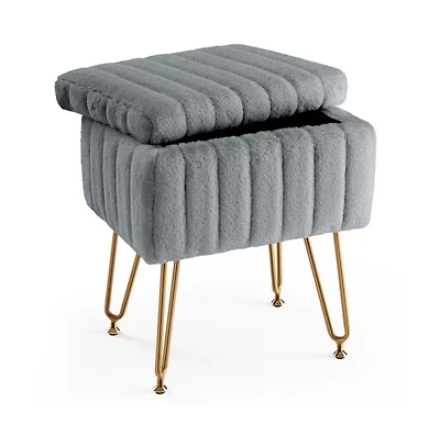 Slickblue Square Faux Fur Storage Ottoman with Metal Legs and Adjustable Feet