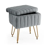 Slickblue Square Faux Fur Storage Ottoman with Metal Legs and Adjustable Feet