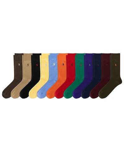 Polo Ralph Lauren Men's Egyptian Cotton-Blend Ribbed Crew Socks, 12-Pair