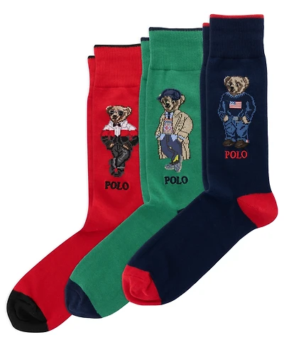 Polo Ralph Lauren Seasonal Bears Polo Bear Cotton-Blend Ribbed-Cuff 3-Piece Sock Set