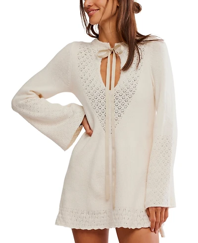 Free People Women's Bali Old Flame Long-Sleeve Mini Pointelle-Knit Sweater Dress