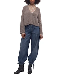 Free People Women's Heartland Cropped Flared-Sleeve V-Neck Pullover