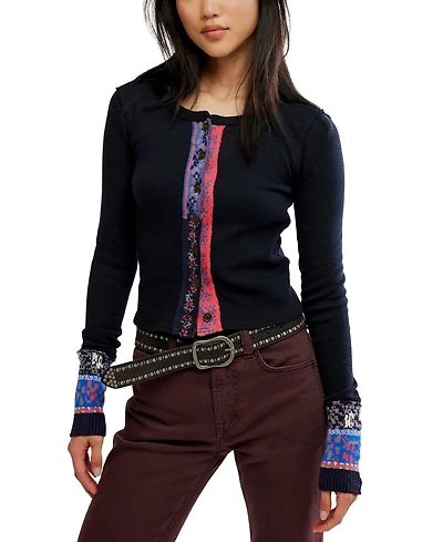 Free People Women's We The Noa Long-Sleeve Scoop-Neck Fitted Cardigan