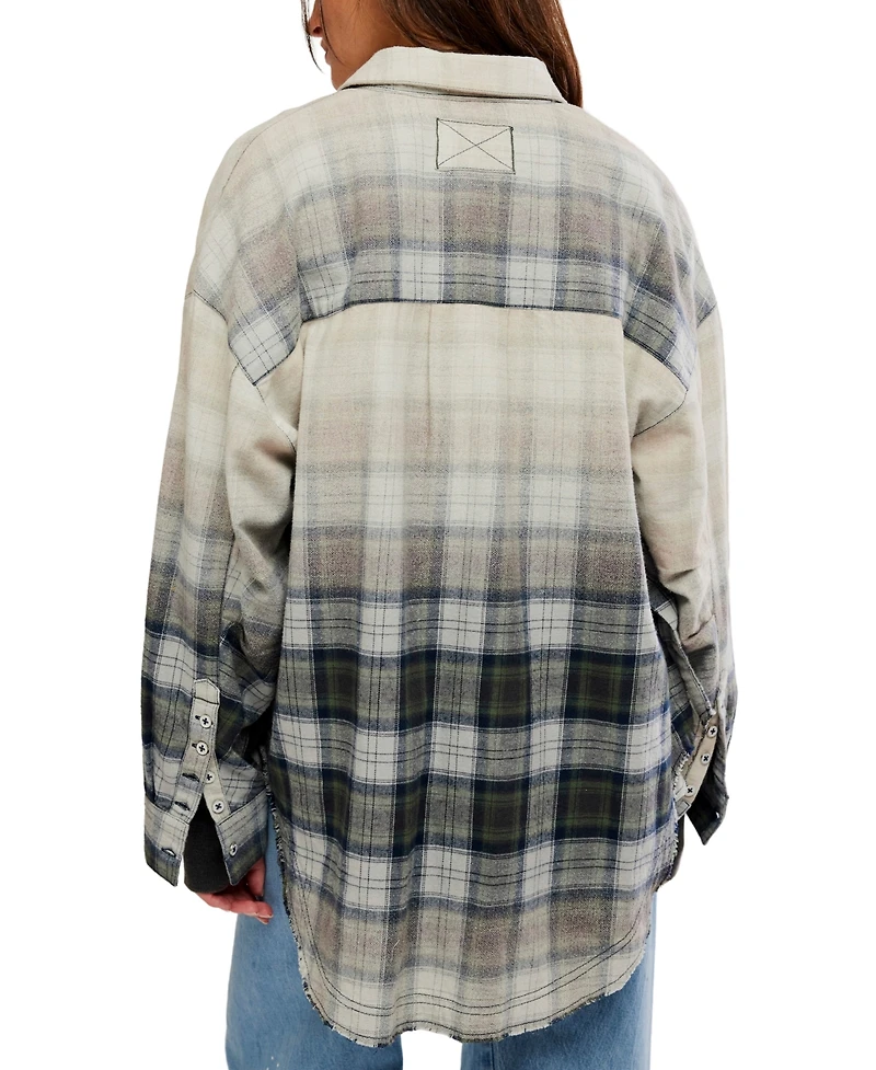 Free People Women's Lexi Plaid Oversized Waffle-Knit Shirt