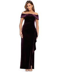 Xscape Women's Velvet Off-the-Shoulder Ruffle Gown