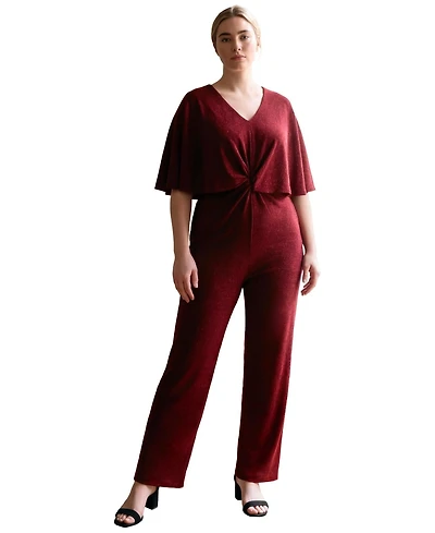 Avenue Plus Twist Cape Metallic Jumpsuit