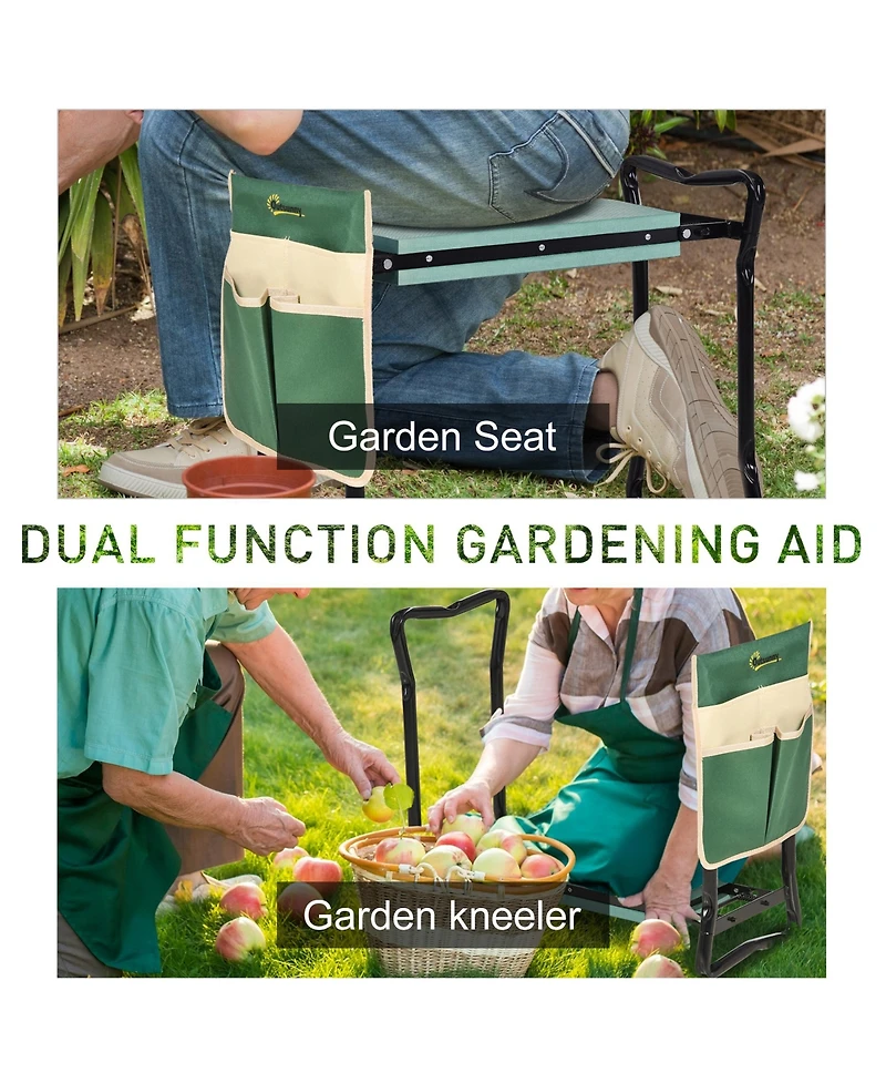 Outsunny Garden Kneeler Seat Stool Bench Kneeling Pad and 1 Large Side Tool Pouch & Easy Folding Design for Transport & Storage