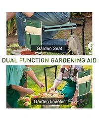 Outsunny Garden Kneeler Seat Stool Bench Kneeling Pad and 1 Large Side Tool Pouch & Easy Folding Design for Transport & Storage
