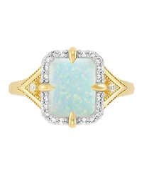 Macy's Lab-Grown Opal (9/10 ct. t.w.) & Lab-Grown White Sapphire (1/5 ct. t.w.) Ring in 14k Yellow Gold-Plated Sterling Silver