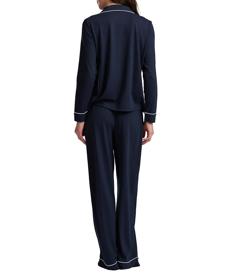 Tommy Hilfiger Women's Girlfriend Long-Sleeve Notch Collar Button-Up Top and Pant Pajama Set