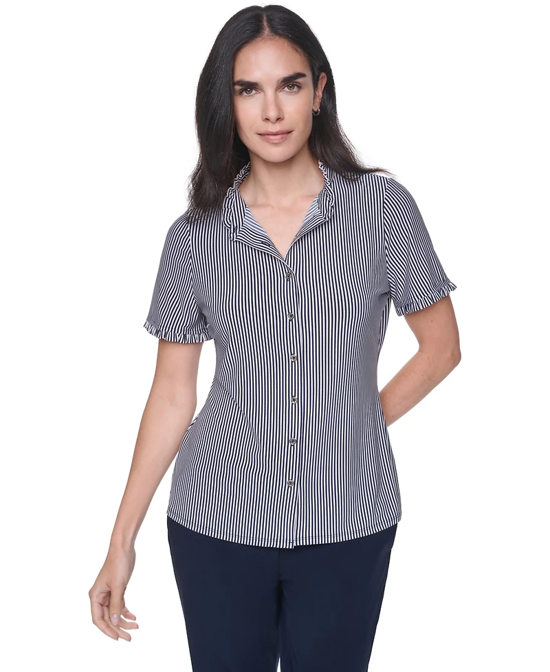 Tommy Hilfiger Women's Short-Sleeve Striped Ruffle Blouse
