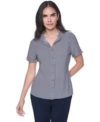 Tommy Hilfiger Women's Short-Sleeve Striped Ruffle Blouse
