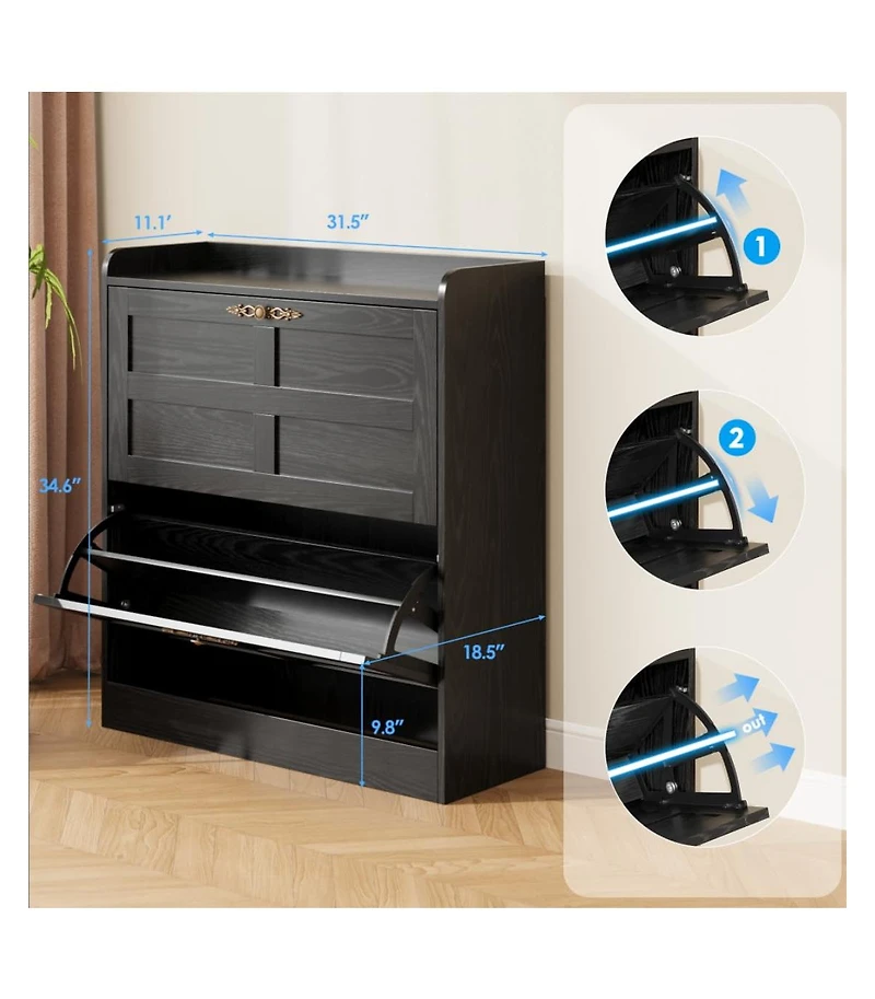 gaomon Entryway Shoe Cabinet with 2 Drop-Front Drawers and Adjustable Shelves, Featuring Cross-Stilts Doors, Country-Style