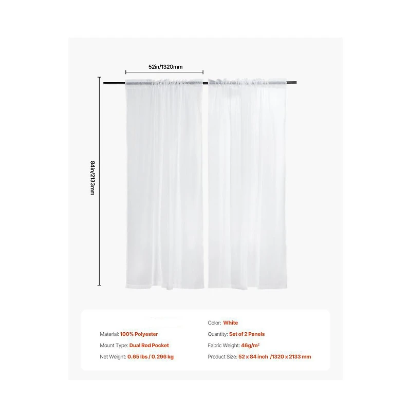 Slickblue 2 Panel Sheer Window Curtains with Dual Rod Pocket, Polyester Drapes for Home Decor