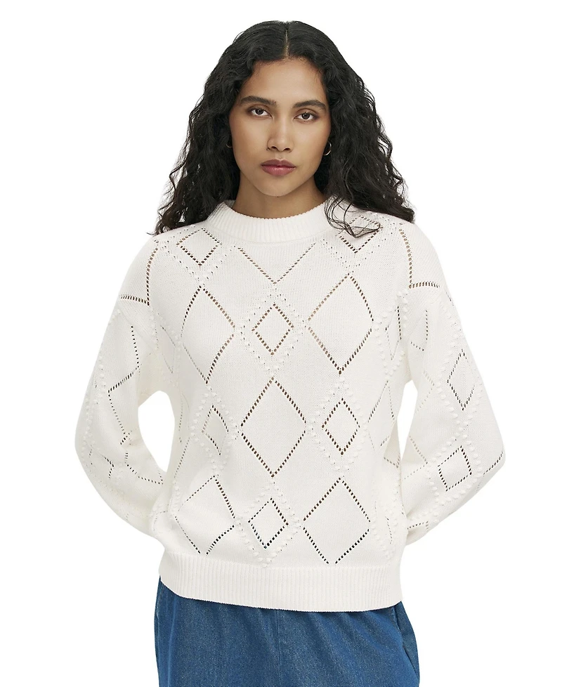 Finery London Women's Odette Diamond Pointelle Crewneck Long-Sleeve Sweater