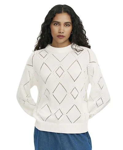Finery London Women's Odette Diamond Pointelle Crewneck Long-Sleeve Sweater