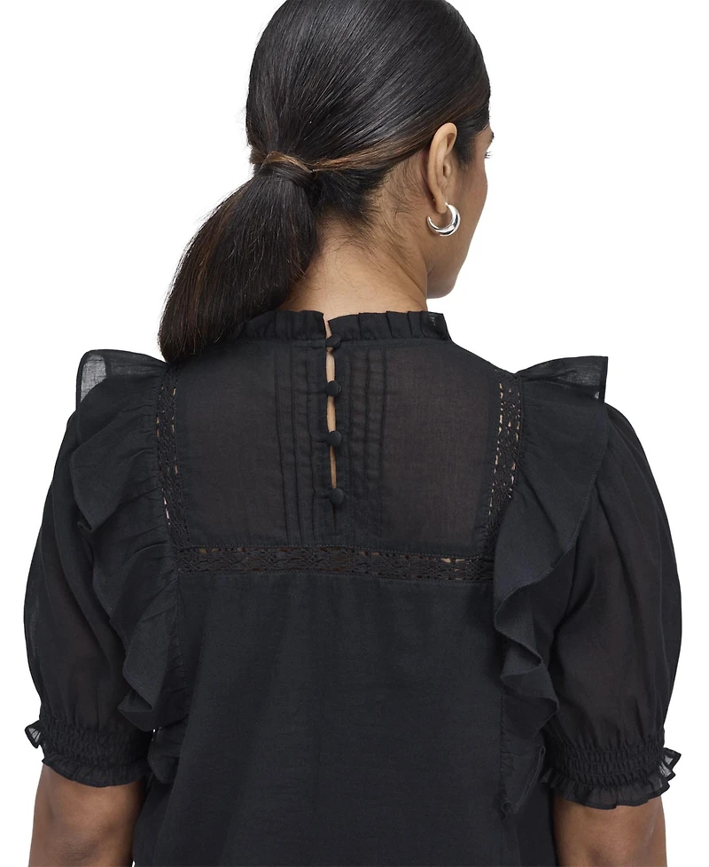 Finery London Women's Jolin High-Neck Puff-Sleeve Cotton Top