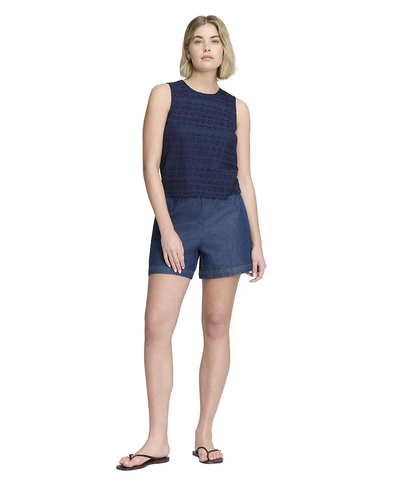 Finery London Women's Gloria Eyelet Cotton Crewneck Blouse