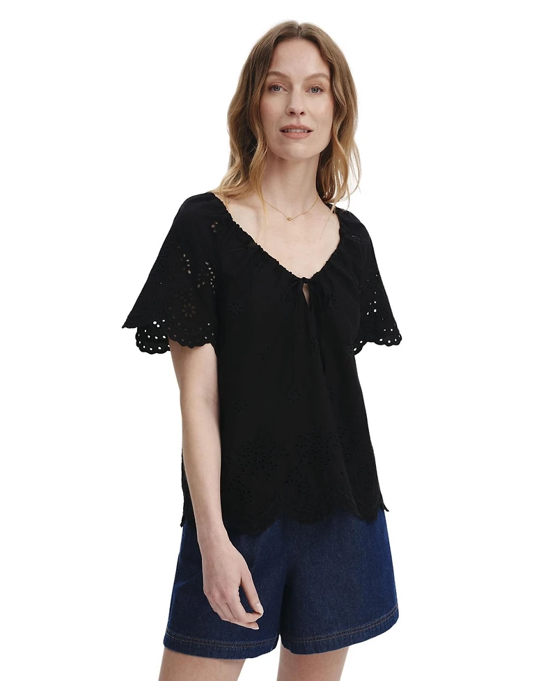 Finery London Women's Ruthie Floral-Embroidered V-Neck Short-Sleeve Top