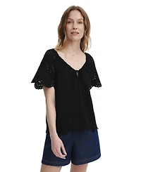 Finery London Women's Ruthie Floral-Embroidered V-Neck Short-Sleeve Top