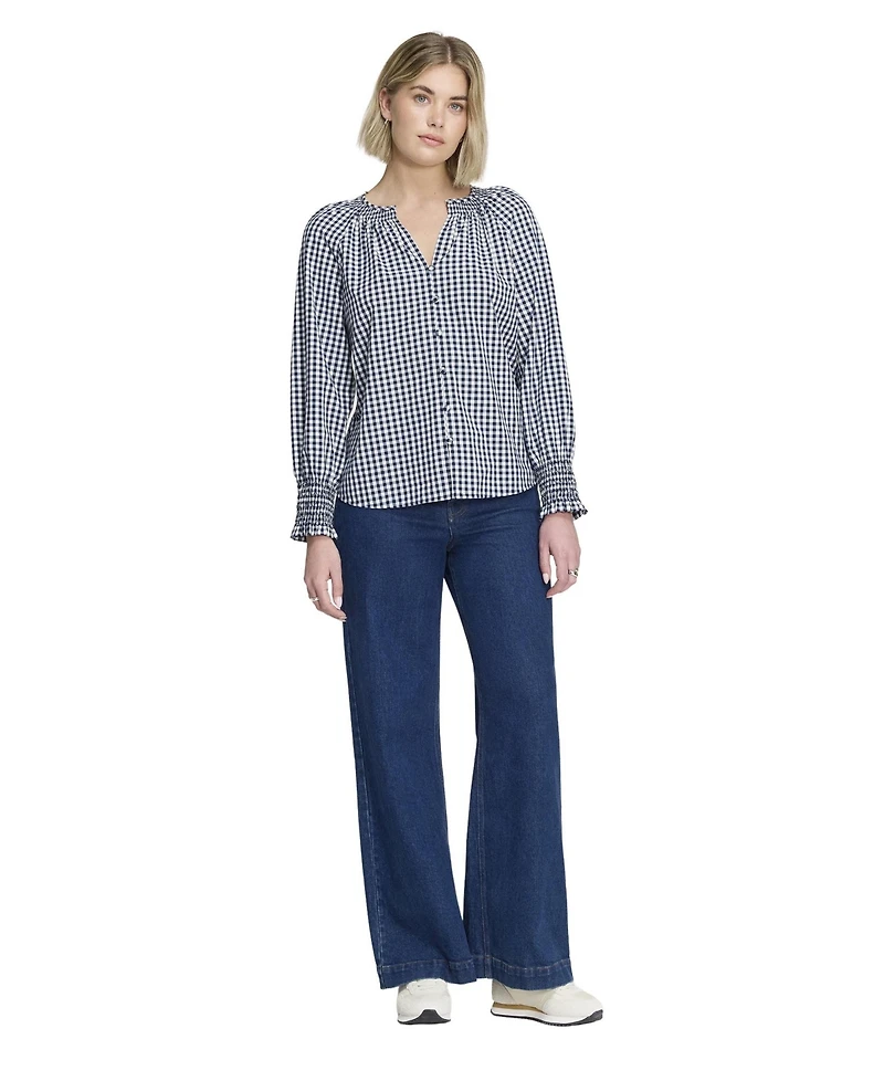 Finery London Women's Sandy Gingham Long-Sleeve V-Neck Blouse