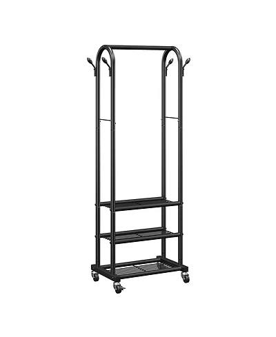 Slickblue Rolling Garment Rack with Hanging Rod, 3 Storage Shelves and Hooks for Laundry Room