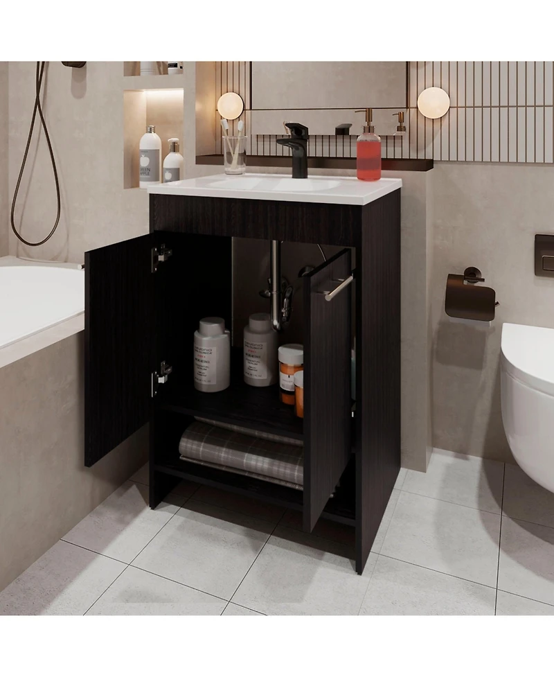 Fm Furniture Shell Bathroom Vanity with 2 Doors and Open Storage