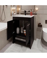 Fm Furniture Shell Bathroom Vanity with 2 Doors and Open Storage