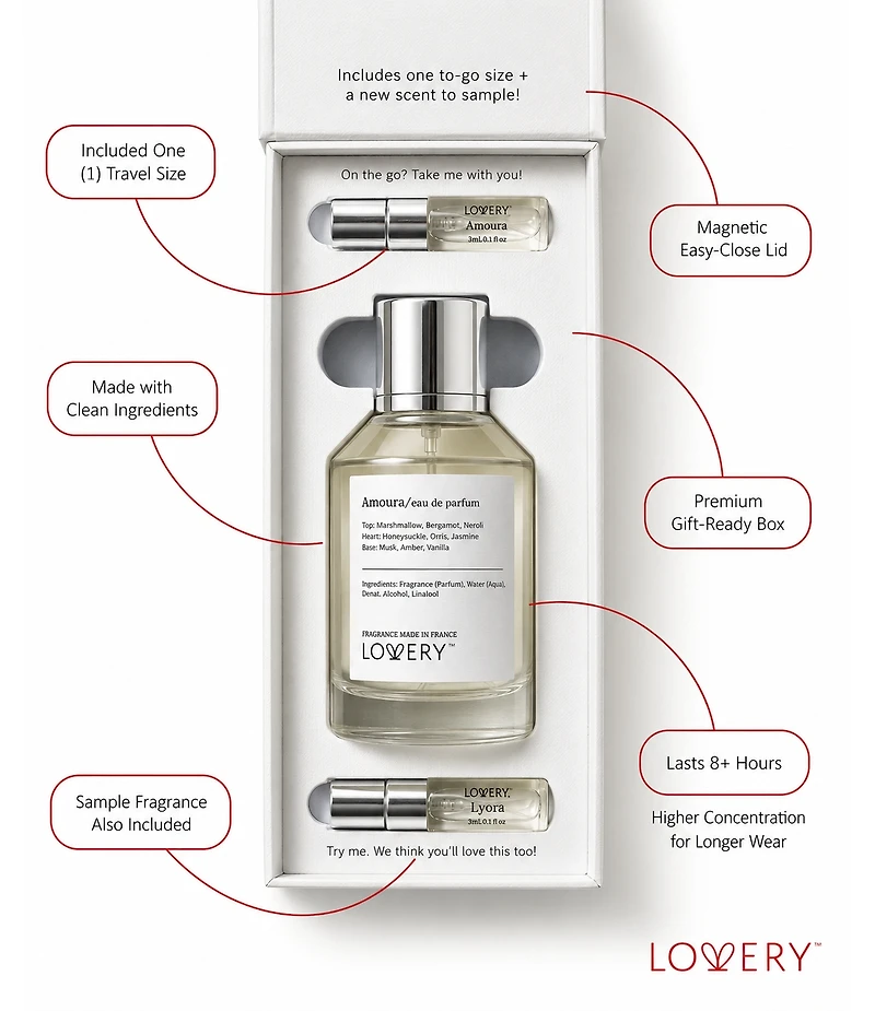 LoveryPlus Amoura Eau de Parfum 3pc Gift Set - 3.4fl oz Women Perfume Gift Set with 2 Mini Perfumes