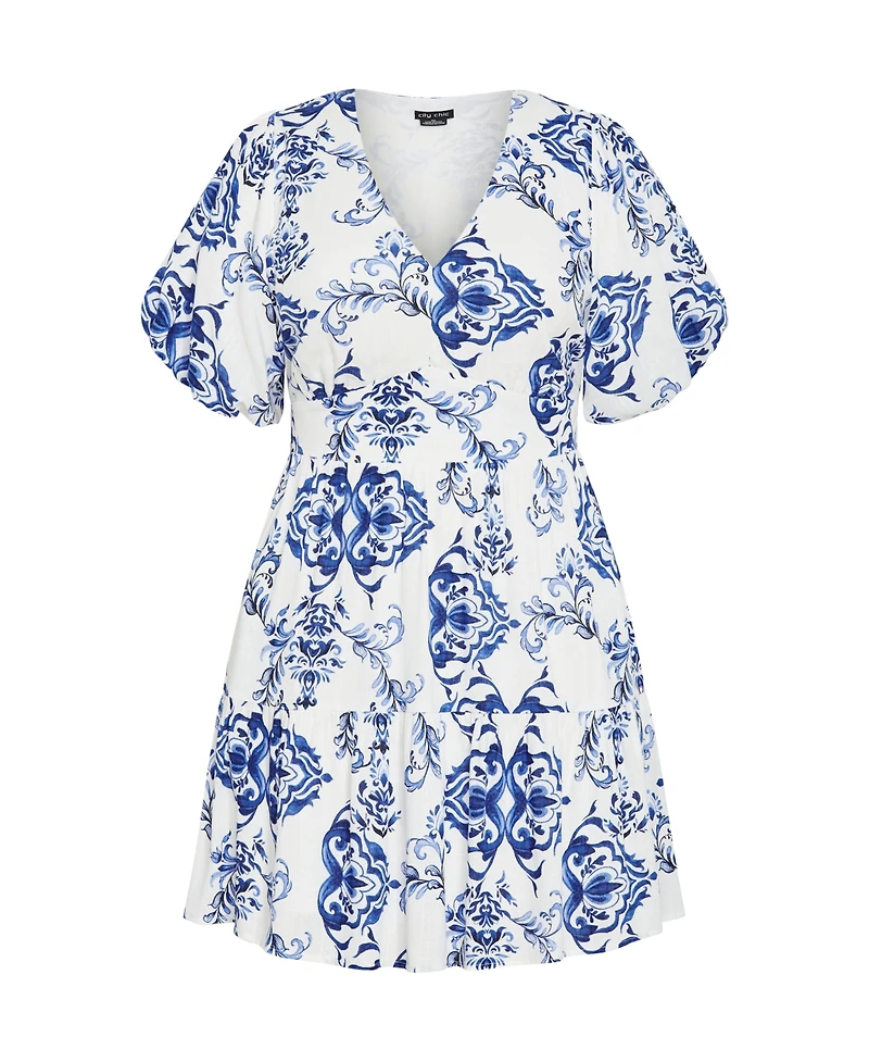 City Chic Women's Winslow Fit & Flare Print V-Neck Dress