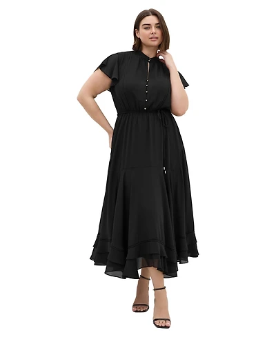 City Chic Plus Size Yasmine Victorian-Turtleneck Sheer Cap-Flutter Sleeves Maxi Dress
